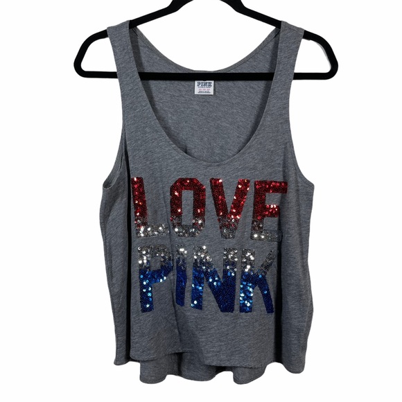 PINK Tank Top XS Gray Blue LOVE PINK - Picture 1 of 6
